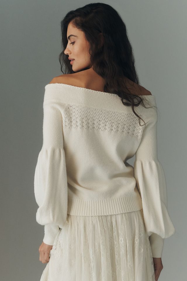 By Anthropologie Off-Shoulder Ruffle-Edge Sweater #4