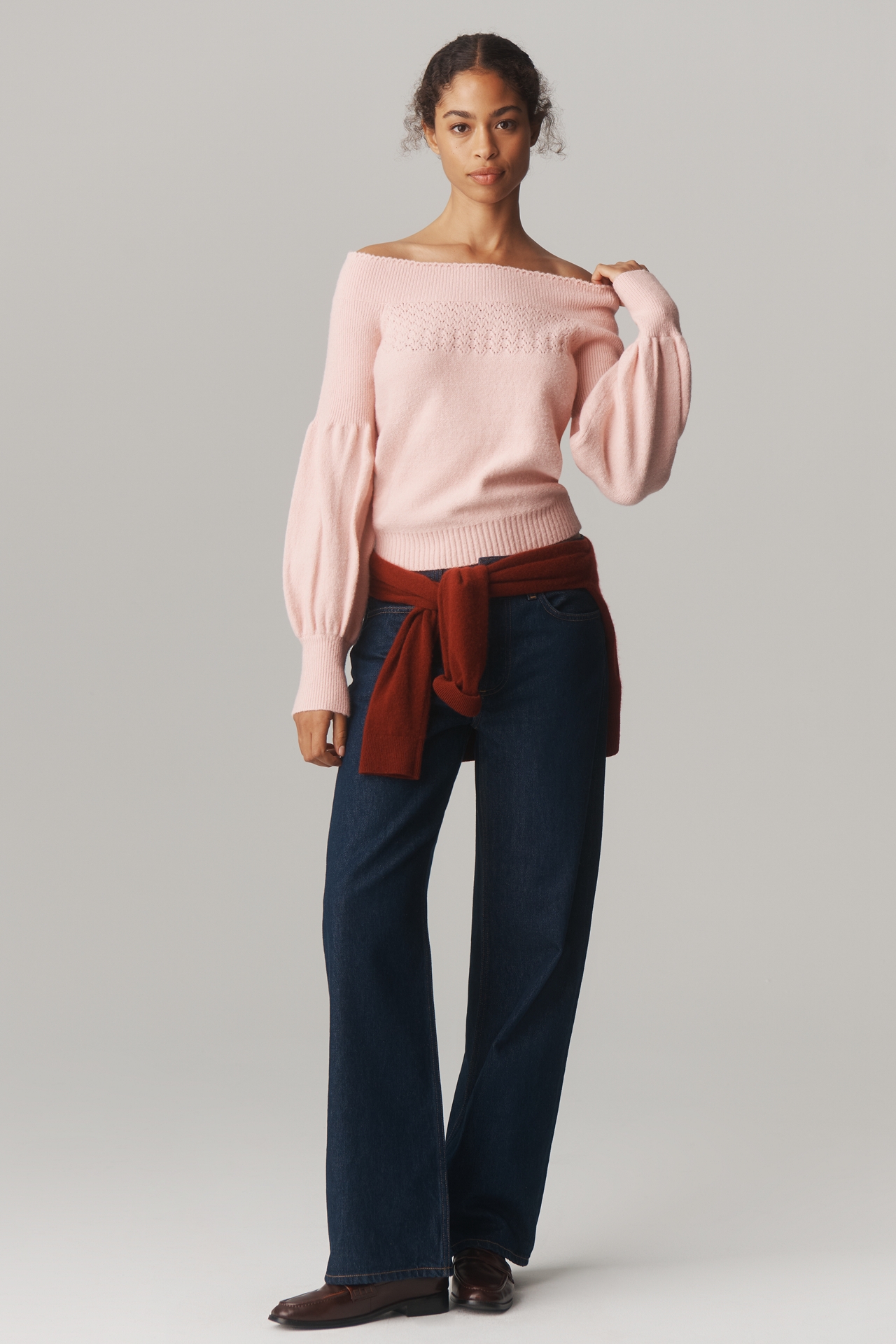 By Anthropologie Off-Shoulder Ruffle-Edge Sweater