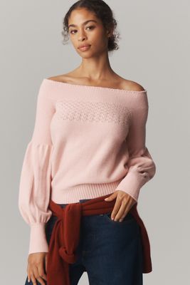 By Anthropologie Off-Shoulder Ruffle-Edge Sweater