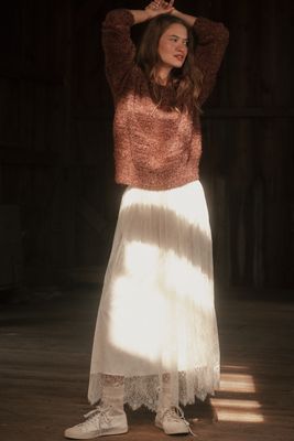 sheller sleeve less ribbon slit knit 美品 Shop the Chamberlain Scallop Trim Mini Dress White