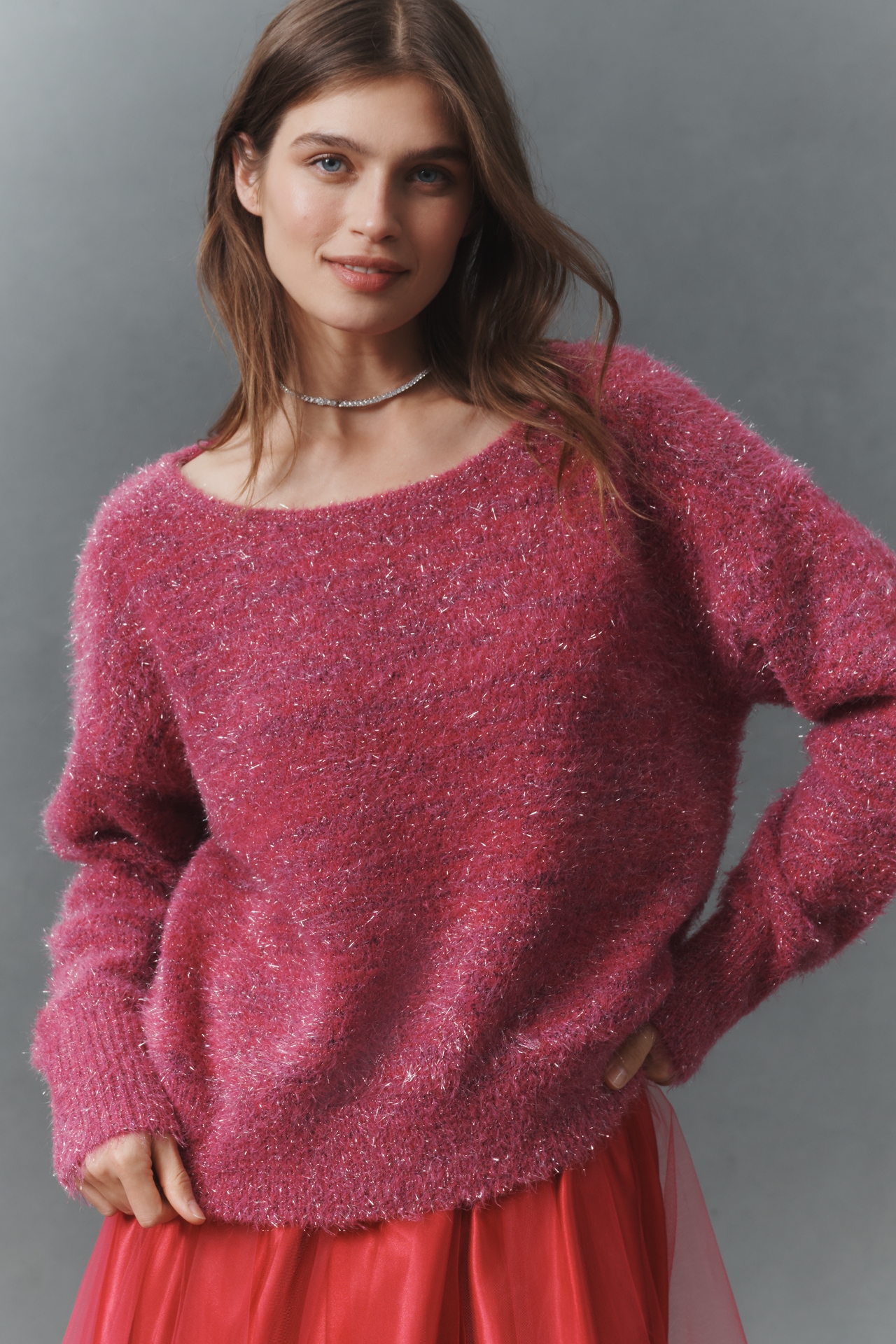By Anthropologie Long-Sleeve Boatneck Tinsel Sweater