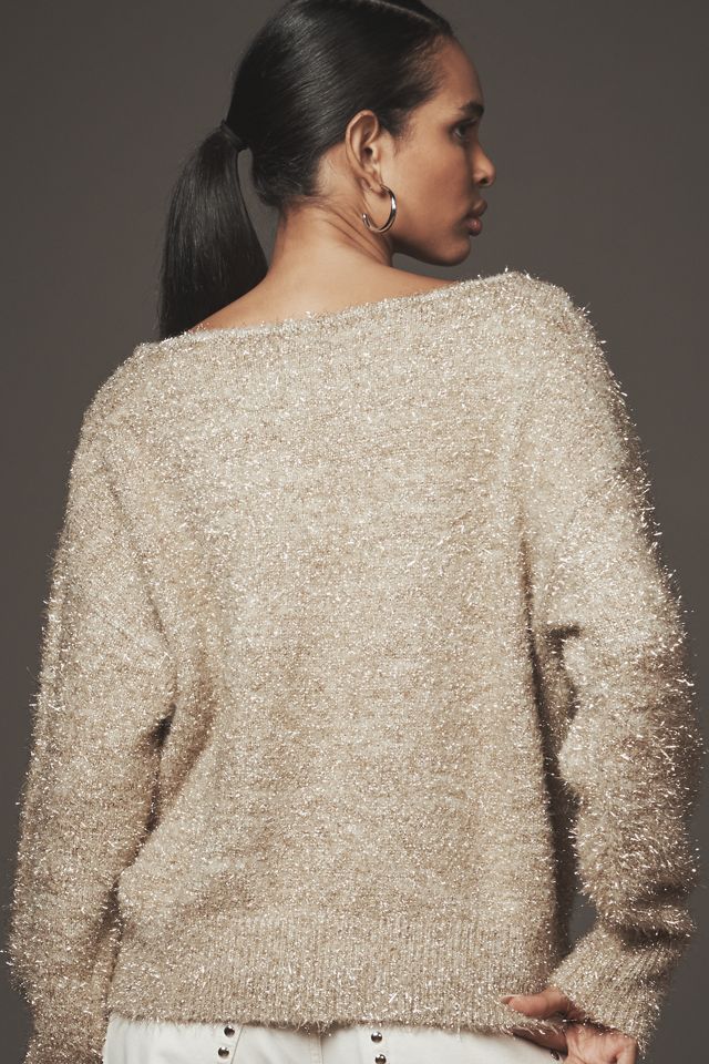 By Anthropologie Long-Sleeve Boatneck Tinsel Sweater