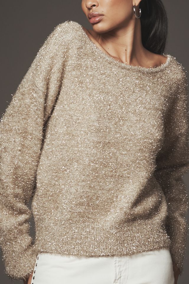 By Anthropologie Long-Sleeve Boatneck Tinsel Sweater