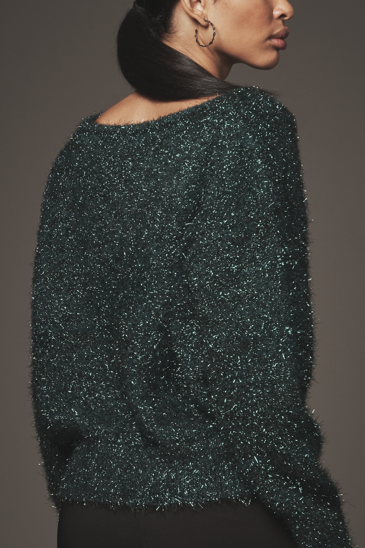 By Anthropologie Long-Sleeve Boatneck Tinsel Sweater