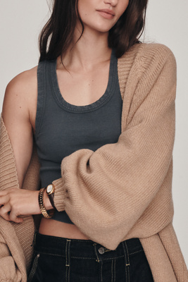 By Anthropologie Oversized Puff-sleeve Cardigan In Brown