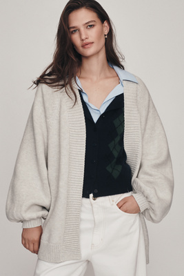 By Anthropologie Oversized Puff-sleeve Cardigan In Gray