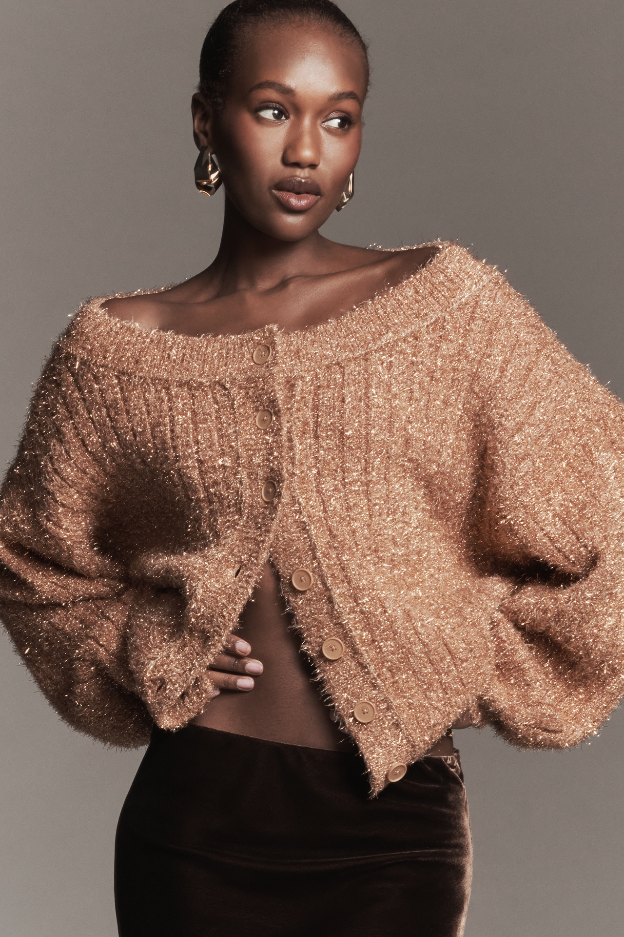 By Anthropologie Boat-Neck Tinsel Cardigan Sweater