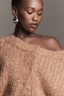 By Anthropologie Boat-Neck Tinsel Cardigan Sweater