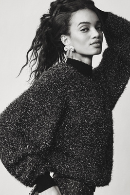 Maeve Mock-neck Sparkle Sweater In Black