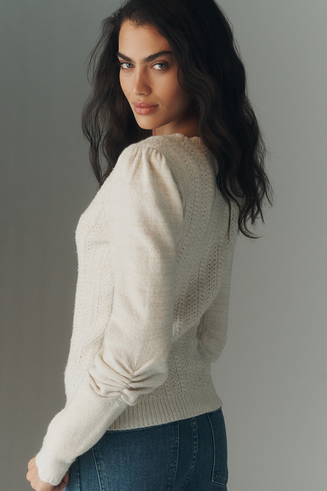 By Anthropologie Scallop V-Neck Pointelle Sweater