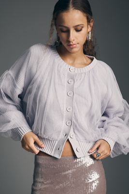 By Anthropologie Crew-neck Tulle Cardigan Sweater In Purple