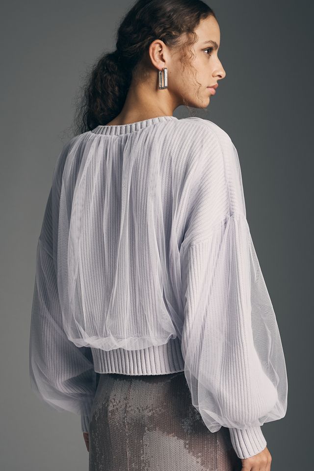 By Anthropologie Crew-Neck Tulle Cardigan Sweater #1