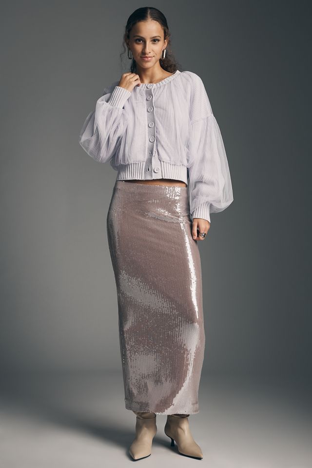 By Anthropologie Crew-Neck Tulle Cardigan Sweater #2