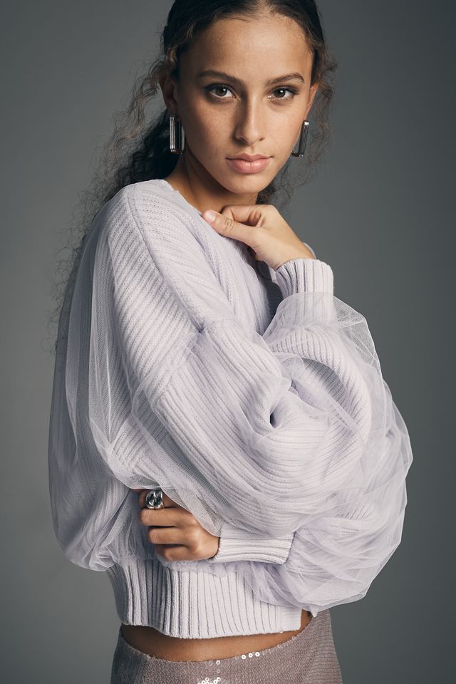 By Anthropologie Crew-Neck Tulle Cardigan Sweater #3