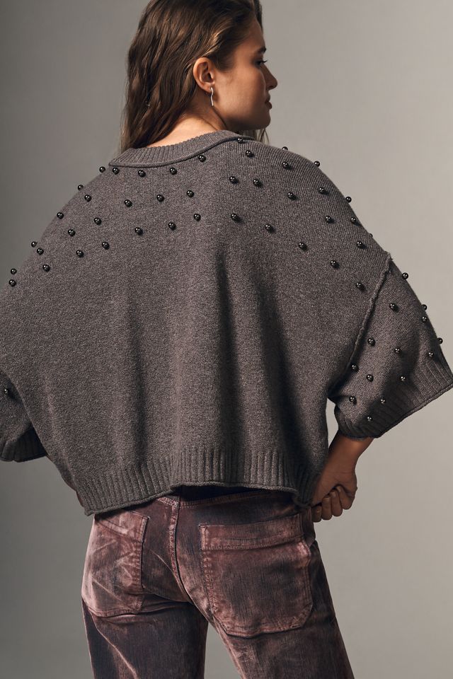 The Goldie Long-Sleeve Studded Crew-Neck Sweater #1