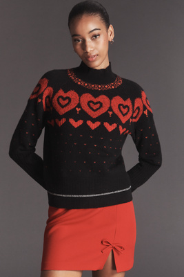 Maeve Mock-Neck Metallic Heart Icon Jumper