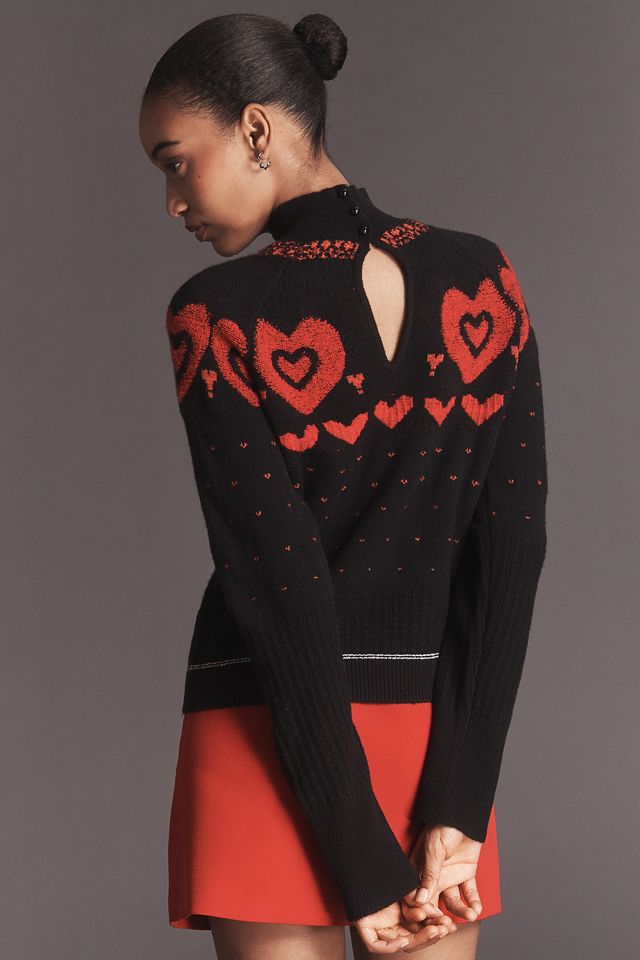 Maeve Mock-Neck Metallic Heart Icon Sweater #3