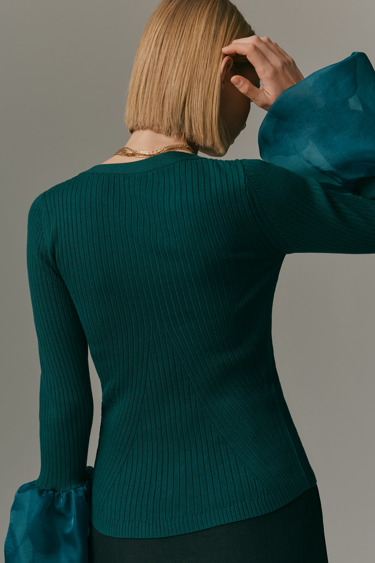 Maeve Long-Sleeve Organza Cuff Sweater