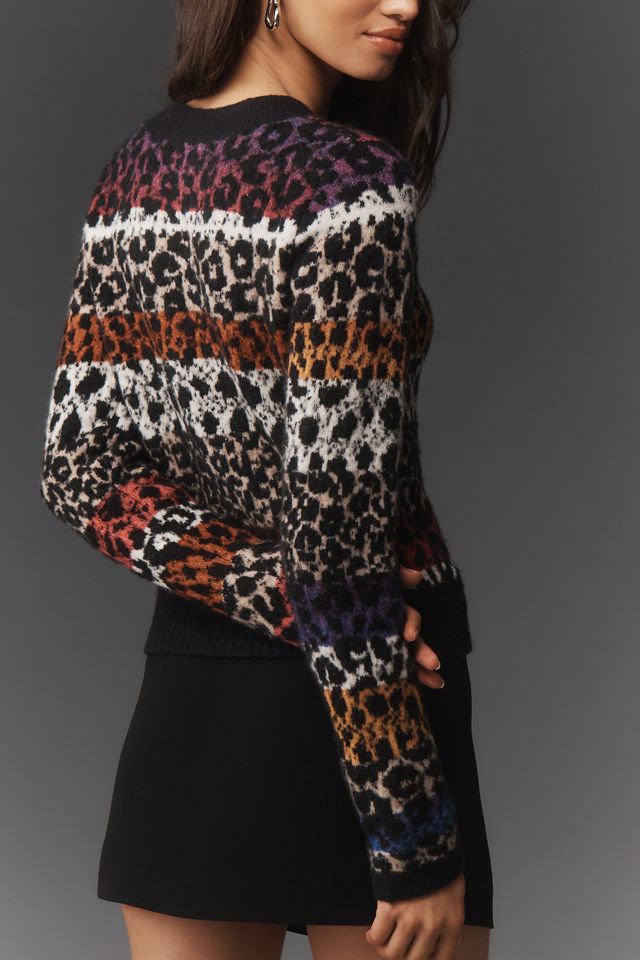 Maeve Crew-Neck Animal Print Cardigan Sweater #1