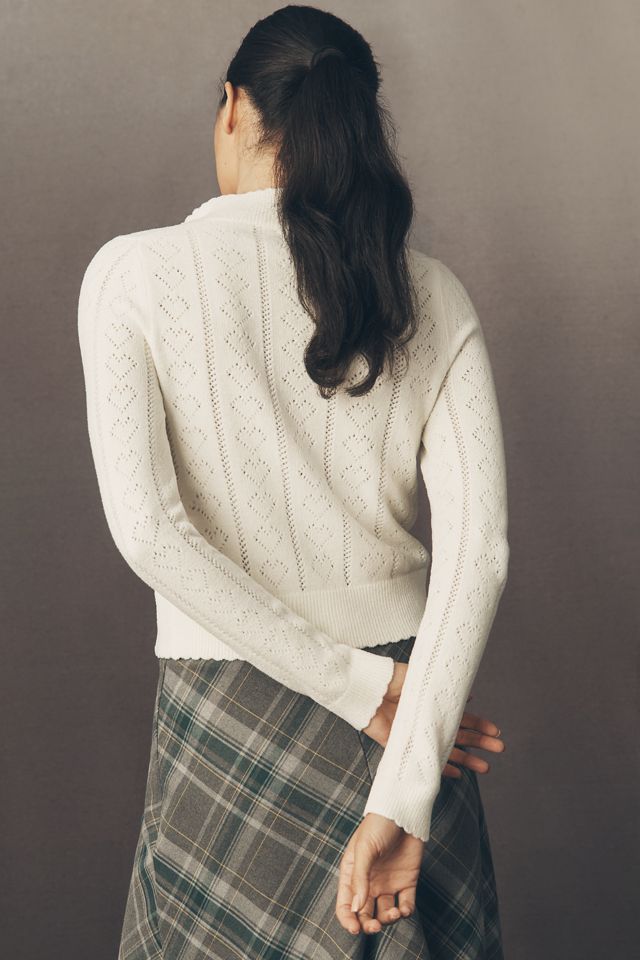 Maeve Mock-Neck Heart Pointelle Cardigan Sweater #3