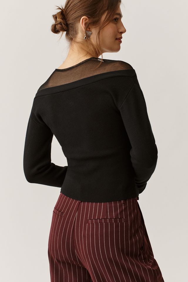 Maeve Sheer-Inset V-Neck Cardigan Sweater | Anthropologie