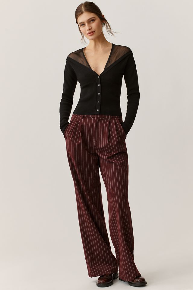 Maeve Sheer-Inset V-Neck Cardigan Sweater | Anthropologie