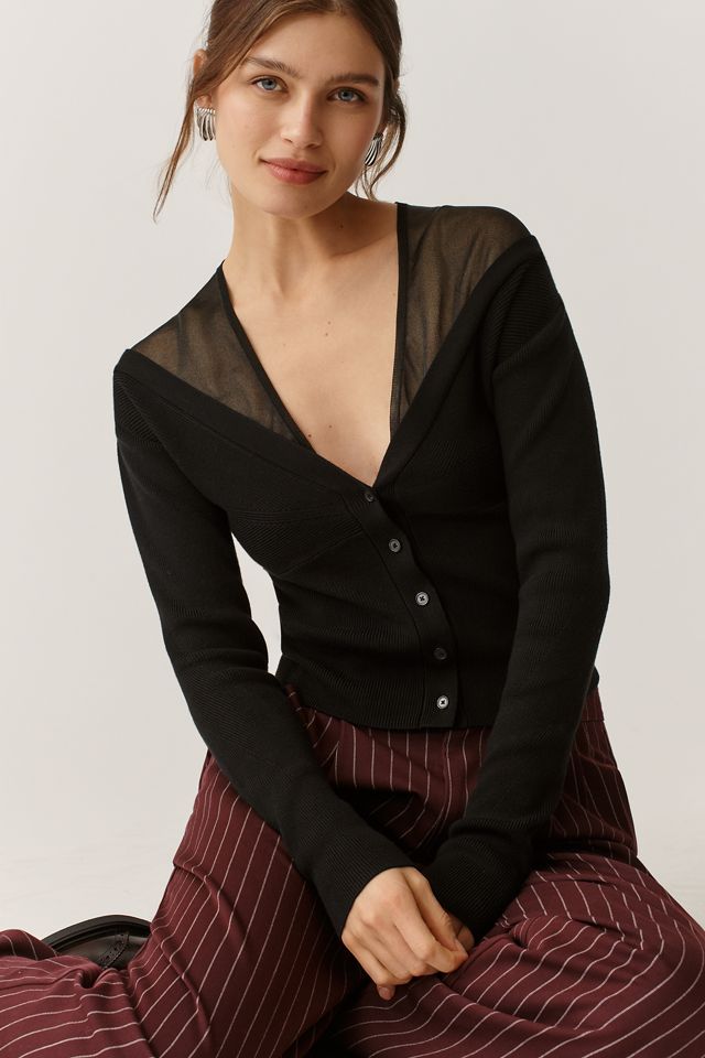 Maeve Sheer-Inset V-Neck Cardigan Sweater | Anthropologie