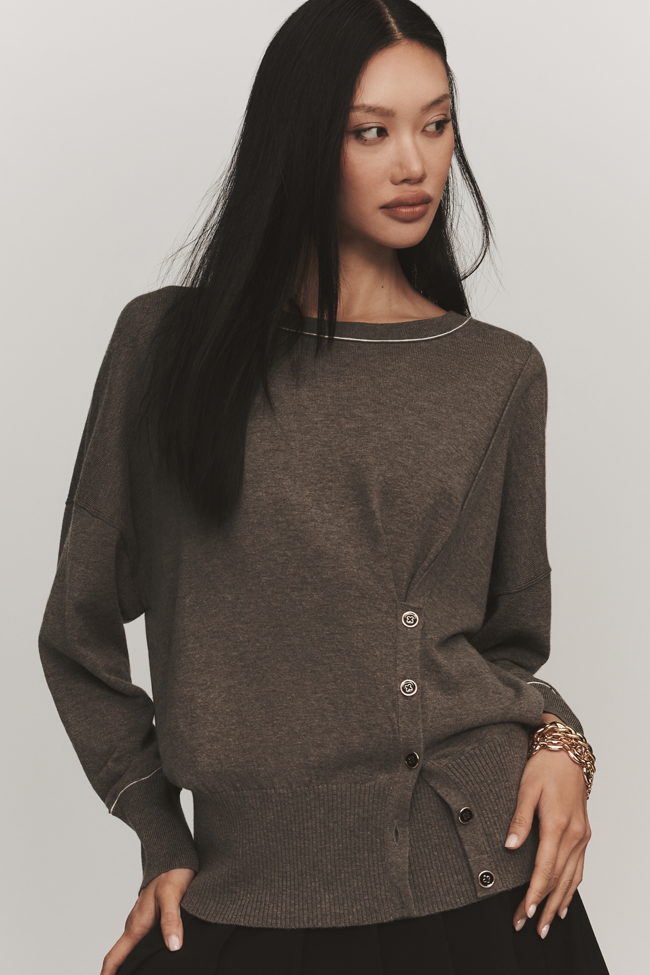 Maeve Cardigan Effect Wool Blend Top
