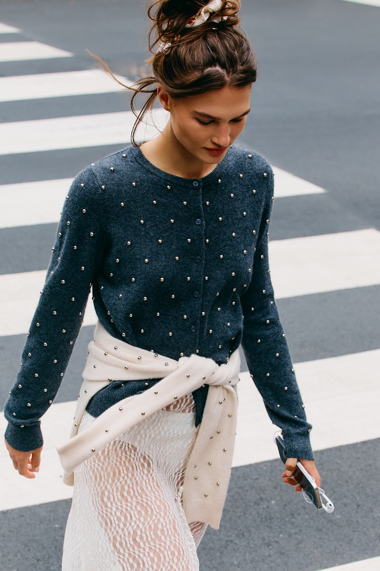 The Juliet Studded Cashmere Cardigan Sweater