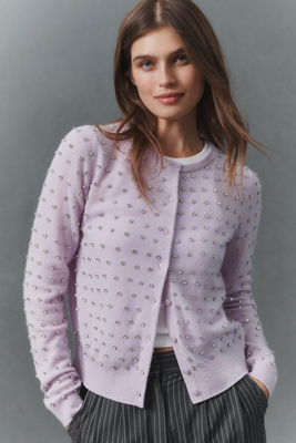 By Anthropologie The Juliet Studded Cashmere Cardigan Sweater In Pink
