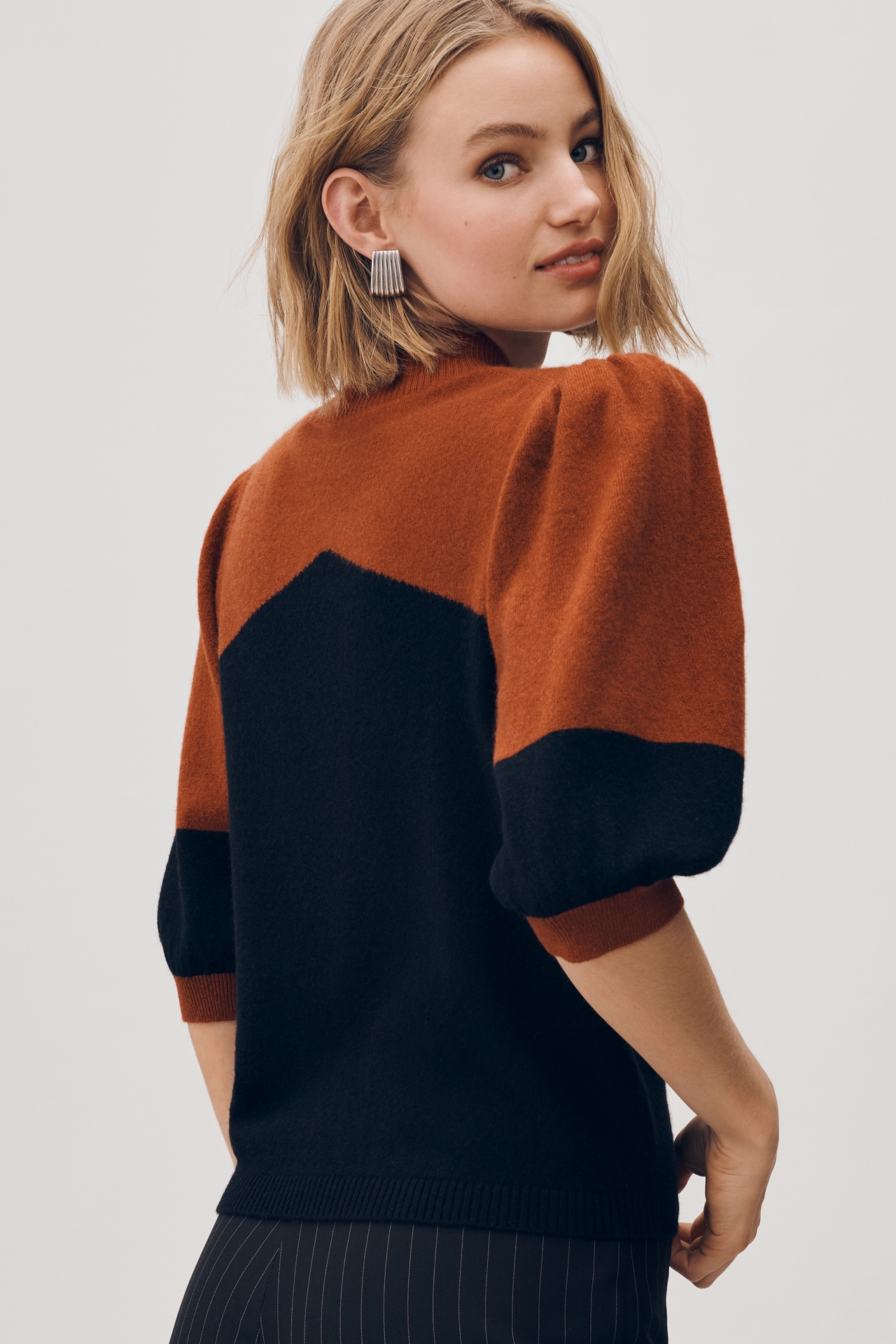 Maeve Cashmere Blend Puff-Sleeve Graphic Sweater