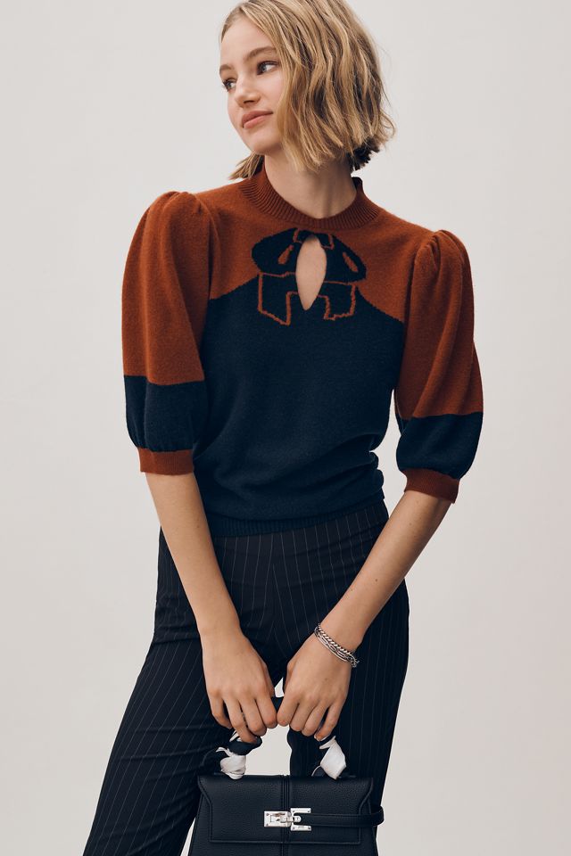 Maeve Cashmere Blend Puff-Sleeve Graphic Sweater | Anthropologie
