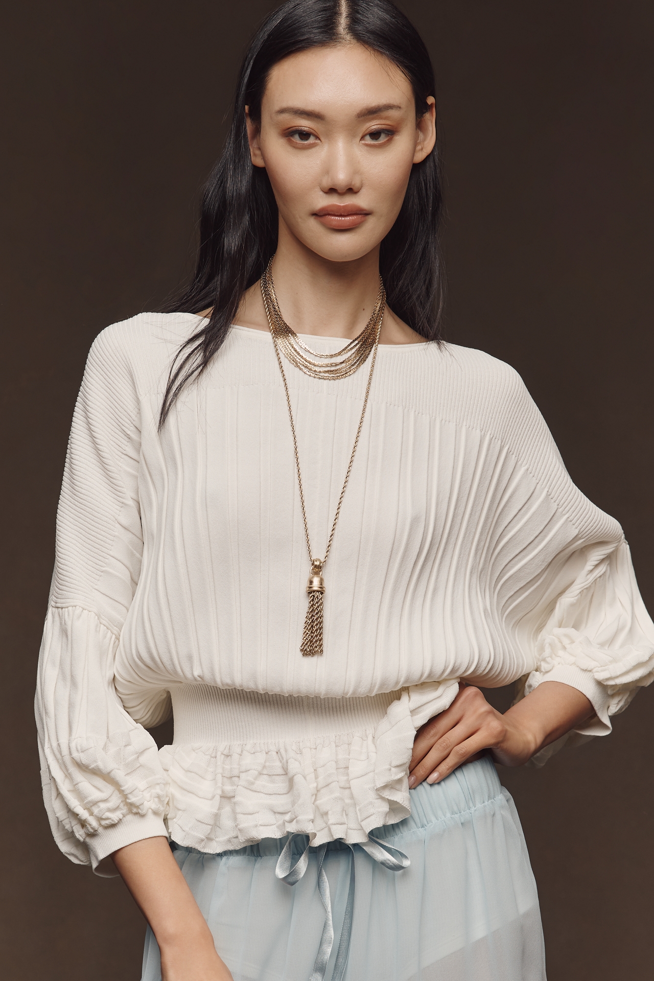 By Anthropologie Three-Quarter Sleeve Waisted Sweater