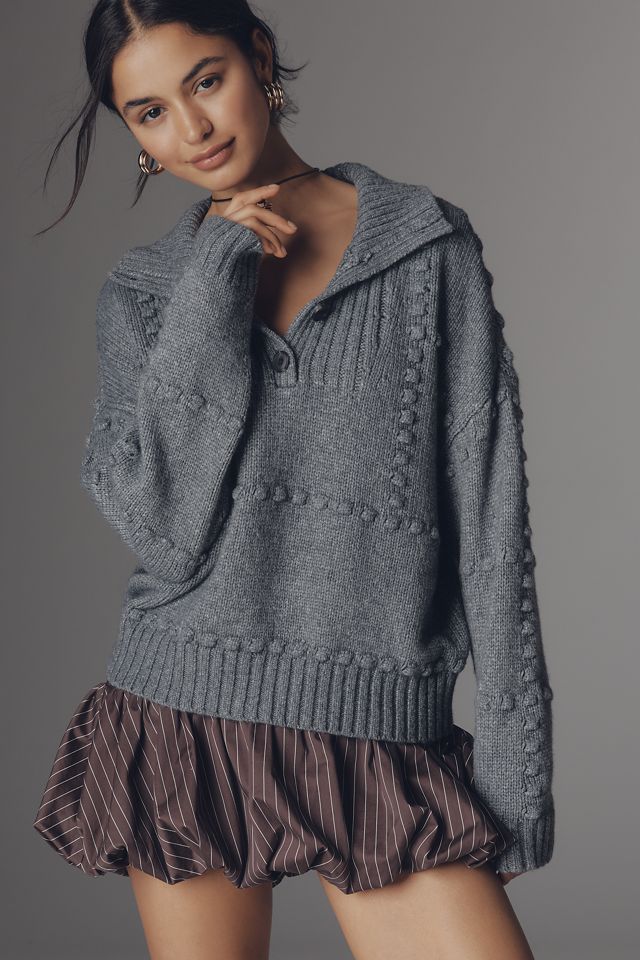 Maeve Bubble Polo Long-Sleeve Sweater #2