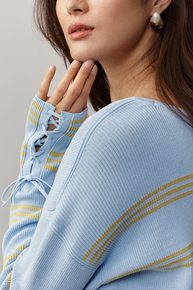 Maeve Boat-Neck Lace-Up-Sleeve Sweater #1