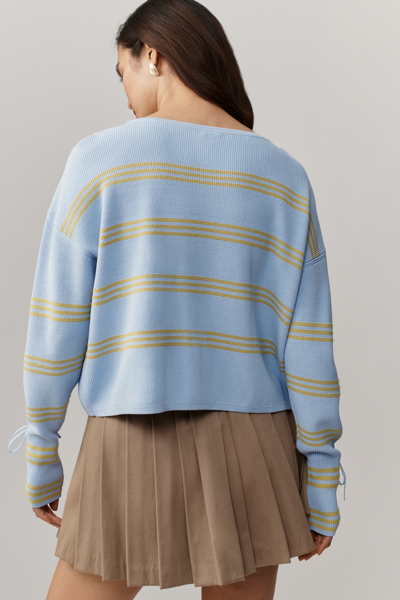 Maeve Boat-Neck Lace-Up-Sleeve Sweater