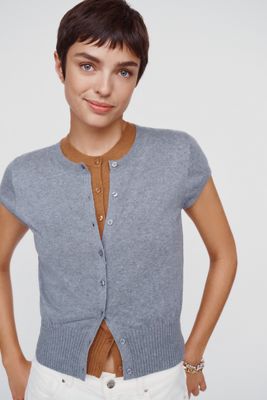 Maeve Coco Cashmere Cotton Short Sleeve Cardigan