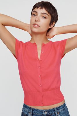 Maeve Coco Cashmere Cotton Short Sleeve Cardigan