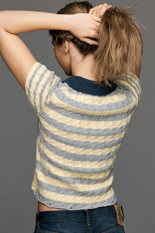 Pilcro Cotton Wool Blend Cable-Knit Polo Sweater #3