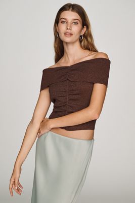 By Anthropologie Off-Shoulder Shine Knit Top