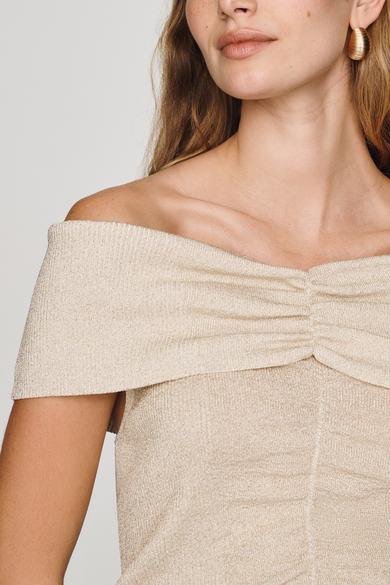 By Anthropologie Off-Shoulder Shine Knit Top