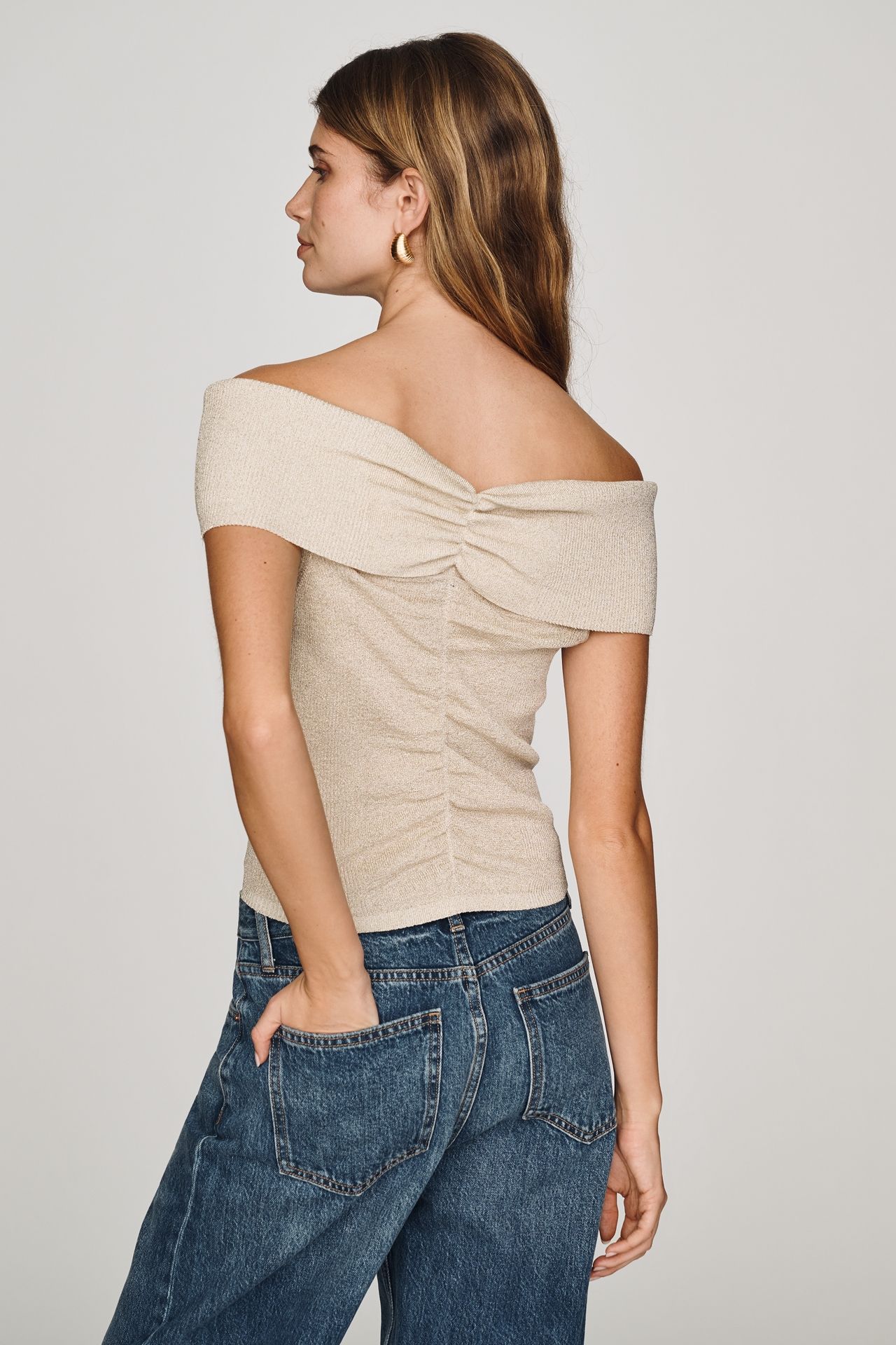 By Anthropologie Off-Shoulder Shine Knit Top