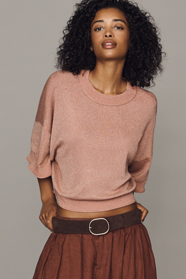 By Anthropologie Lurex Short-Sleeve Sweater