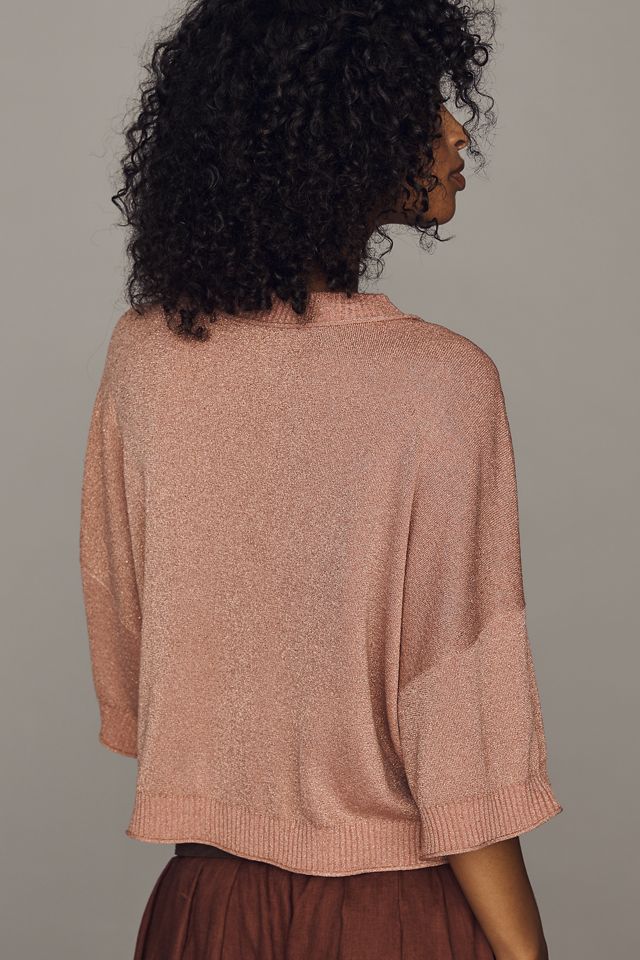 By Anthropologie Lurex Short-Sleeve Sweater #1