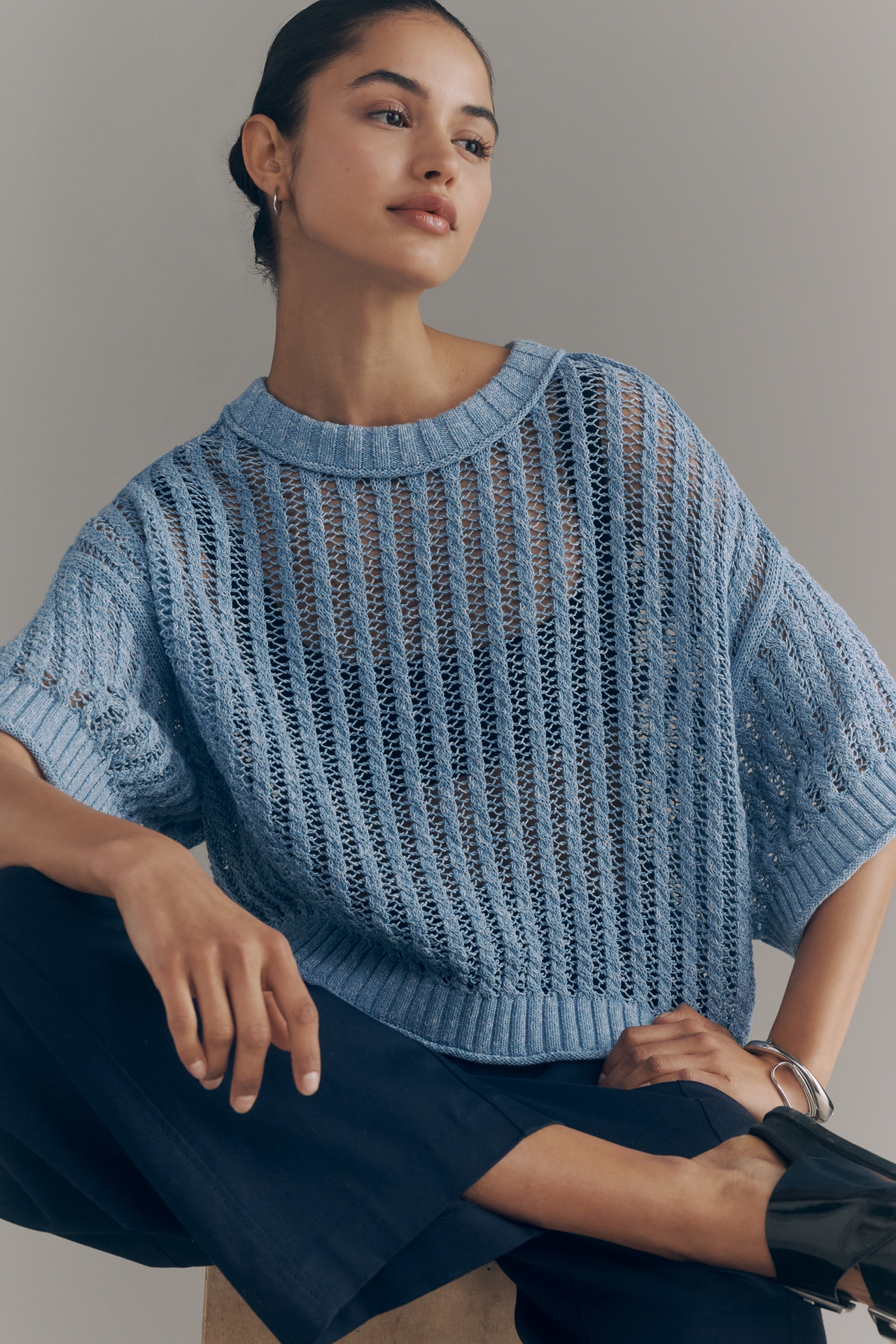Goldie Corded Mesh Crew-Neck Sweater