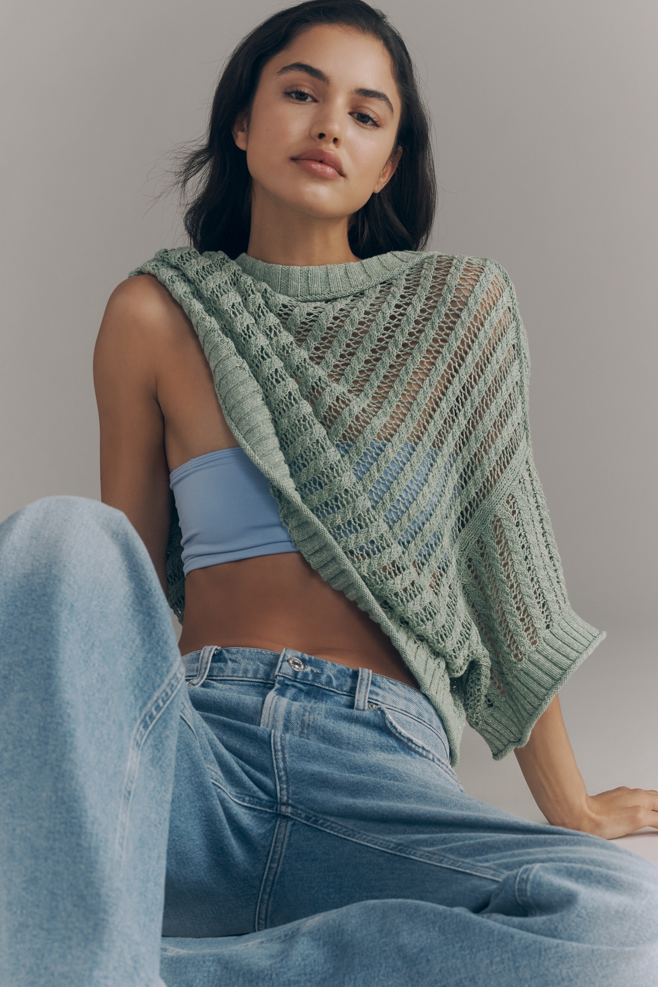 Goldie Corded Mesh Crew-Neck Sweater