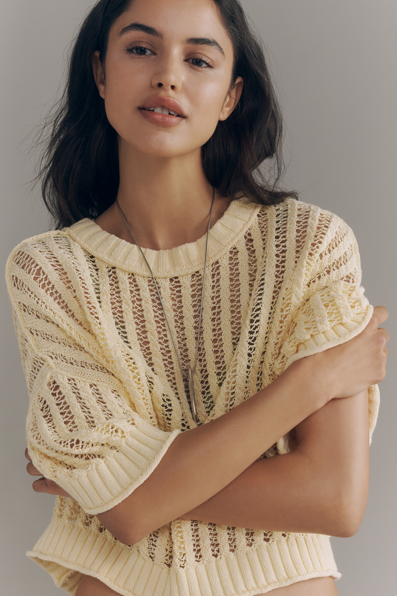 Goldie Corded Mesh Crew-Neck Sweater