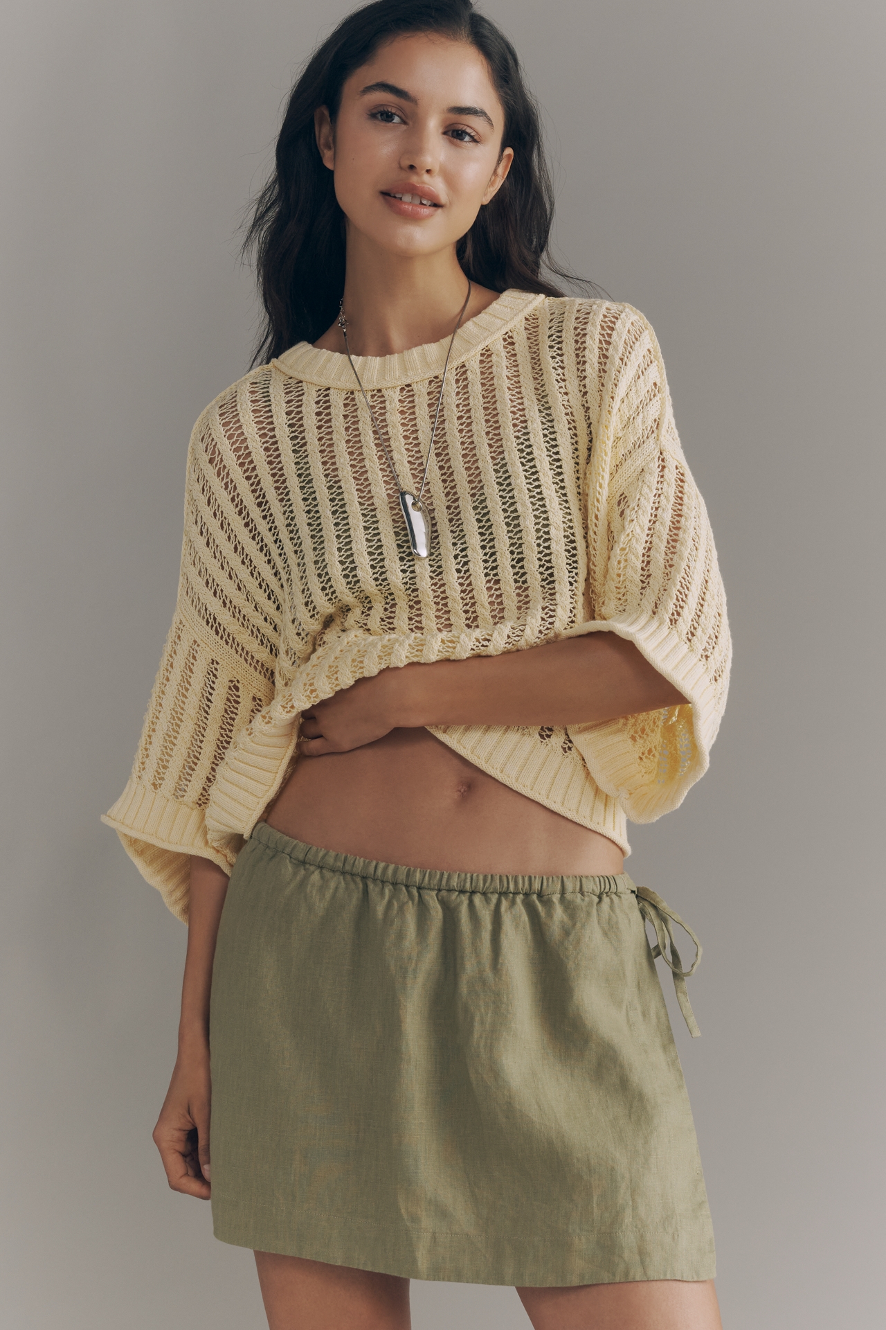 Goldie Corded Mesh Crew-Neck Sweater
