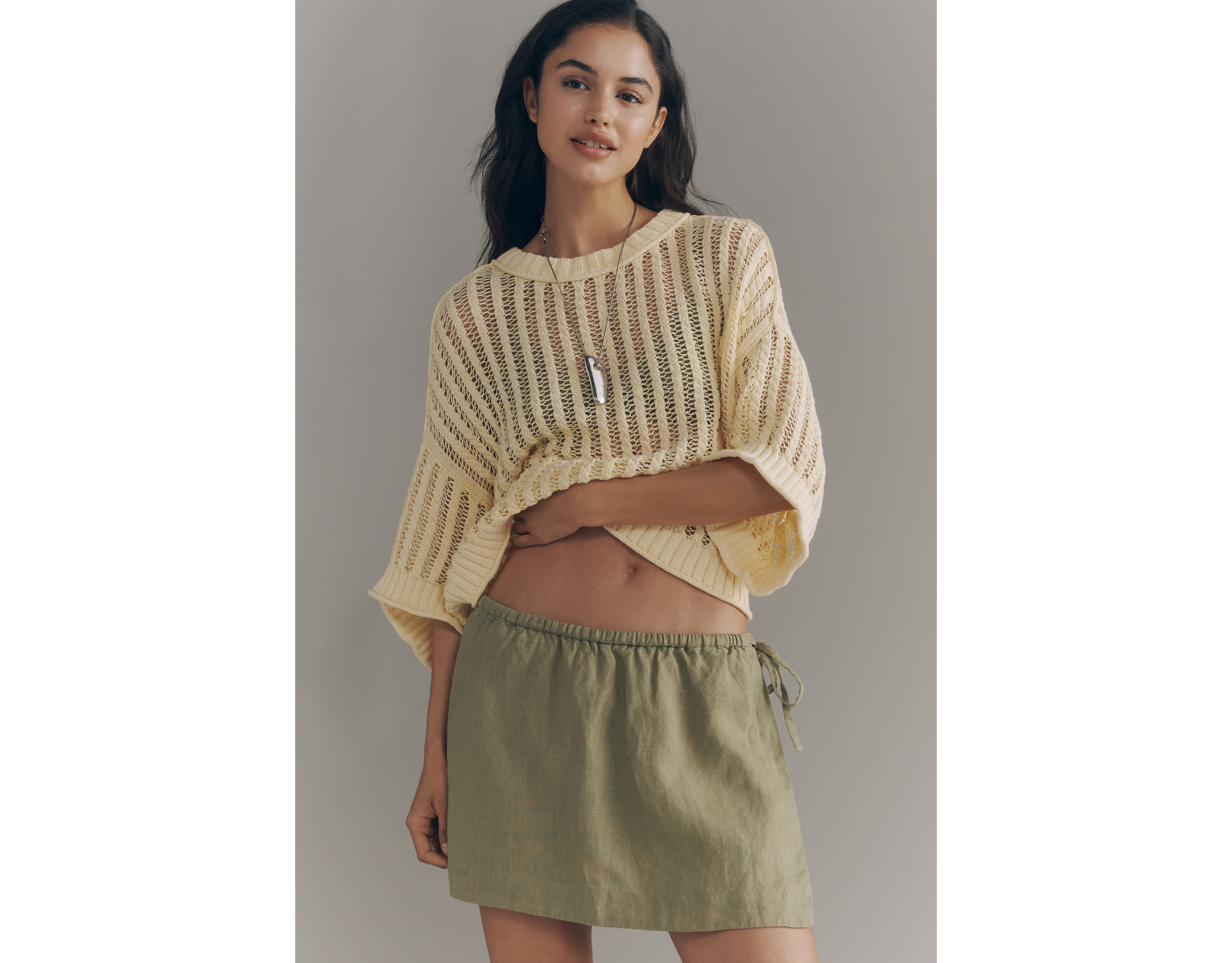 Goldie Corded Mesh Crew-Neck Sweater