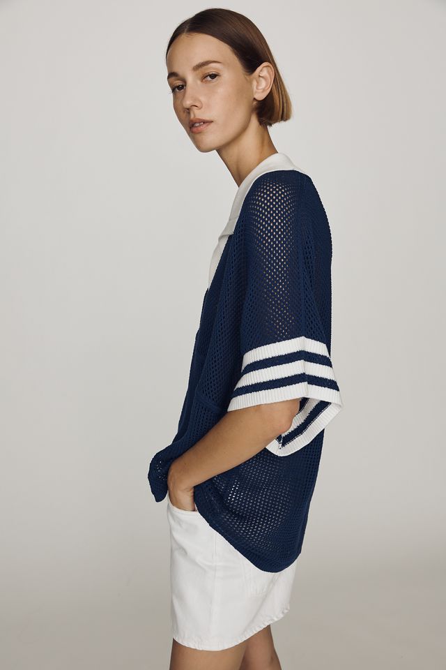 Maeve Cotton Short-Sleeve Varsity Sweater #3